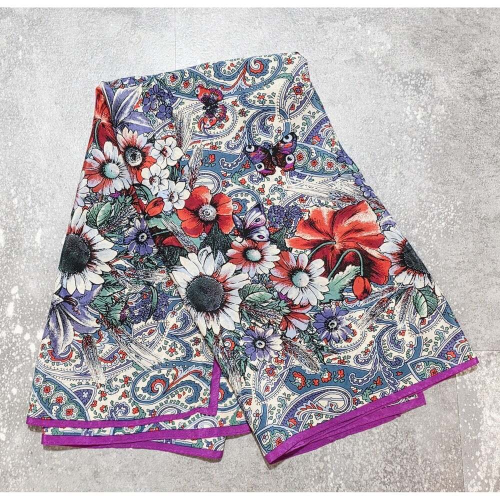 Vintage Butterfly And Bee Floral Paisley Silk Scarf